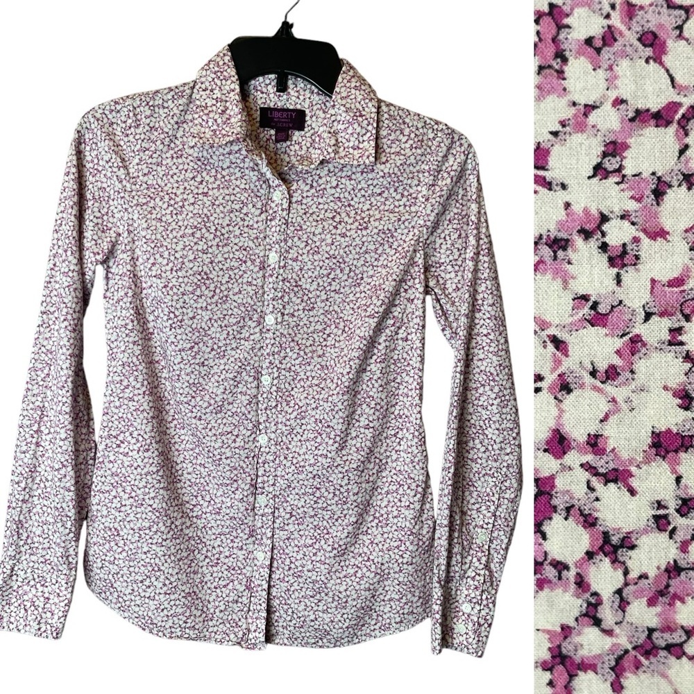 J Crew Liberty Purple Floral Print Button up Shirt - Size 00
